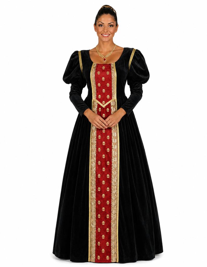 black and gold medieval dress Deluxe Costume / 16th Century Queen M (36) ATT|Category one|Clothing Women's Black Dress Oxfords and is also trimmed Color:Midnight Moon