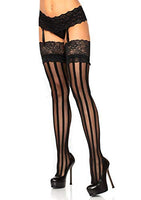 Striped Thigh-High Stocking With Lace Top