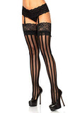 Striped Thigh-High Stocking With Lace Top