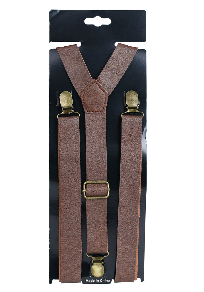 Brown Faux Leather Suspenders