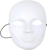 A blank white latex party mask with eye cutouts, a nose cutout, and a black elastic strap, shown against a plain white background.