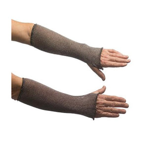 Pair of brown chainmail gloves on a white background