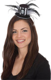 Mini Black/White Top Hat with  Black/White Feathers & Cameo