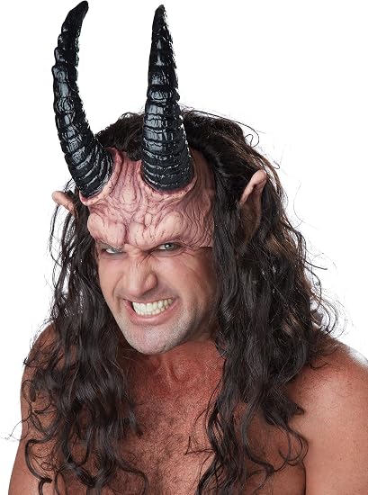 Devious Demon Half Mask with Hair
