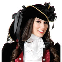 Pirate Hat with Feather and Gold Trim / Elegant Pirate Lady / Velvet Hat