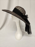 Victorian Large Brim Black Straw  Sheer Mesh Hat