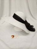 Victorian Large Brim White Straw Sheer Mesh Hat
