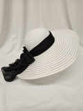 Victorian Large Brim White Straw Sheer Mesh Hat
