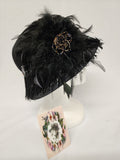 Black Soft Cloche Hat  w/Black Victorian Feather