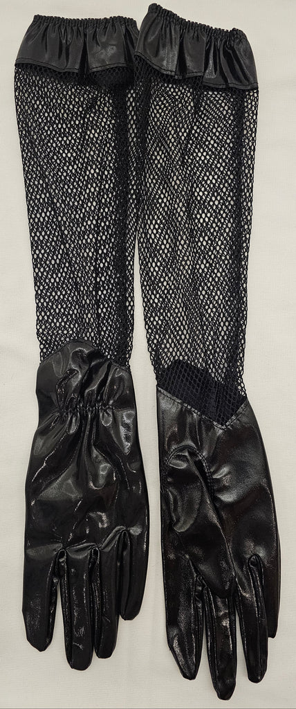 Black Fishnet Gloves with Vinyl Cuffs