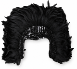 A black feathered costume wig with a sequined headband, shown against a plain white background.