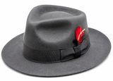 Gangster Hat / Wool Felt with Hat Band and Red Feather Accent