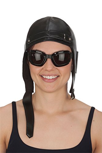 Jacobson Hat Company Men's Aviator Hat and Goggles, Black, Adult