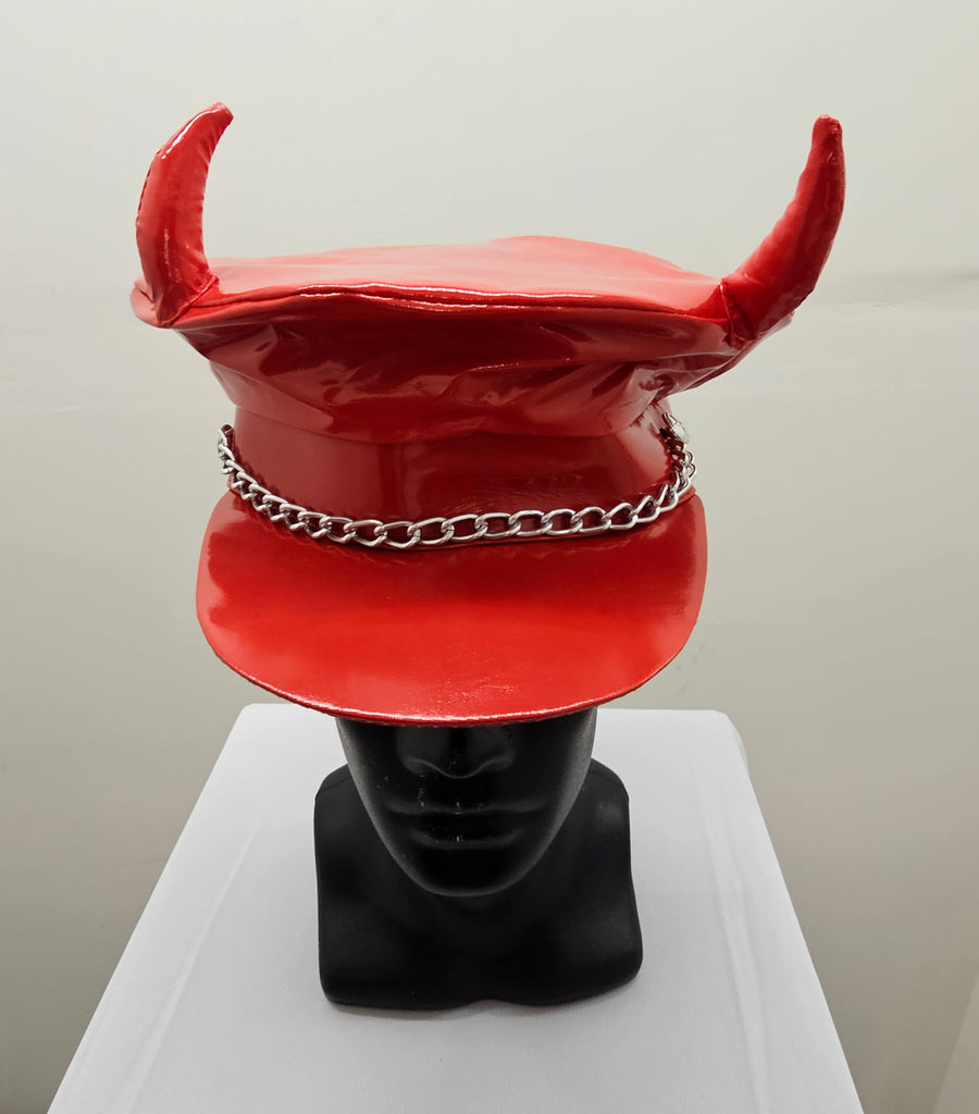 Red Vinyl Devil Biker Hat