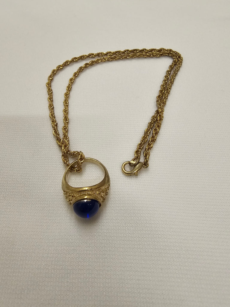 Gold Ring Necklace w/Colored Gems