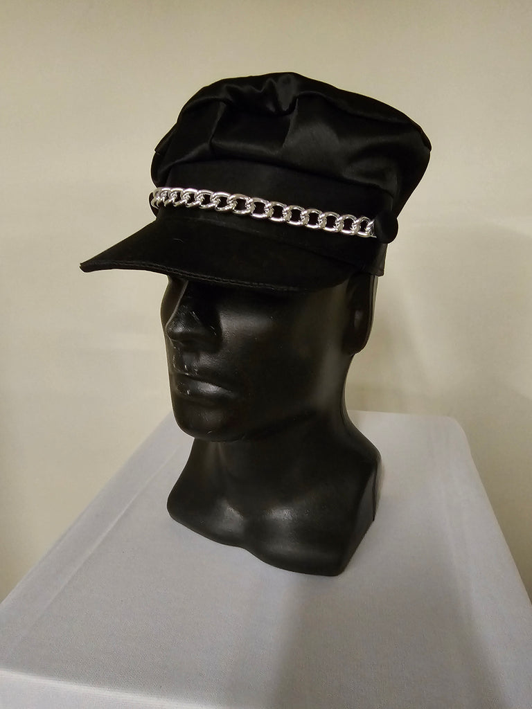 Satin Biker Hat with Chain