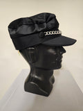 Satin Biker Hat with Chain