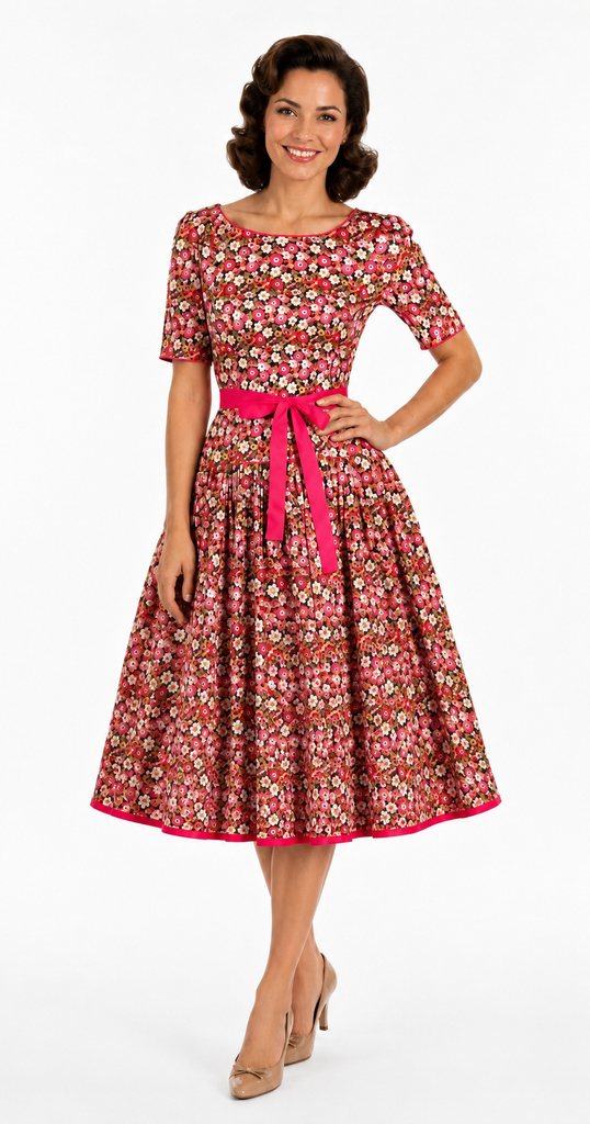 1960's Dress / Elegant 1950s Floral Dress / Rockabilly Swing Costume / Deluxe