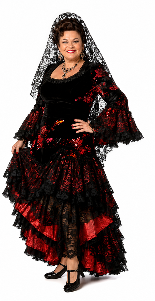 Senorita Costume / Spanish Flamenco Dancer / Professional / Excellent for and very flattering on full figured women.