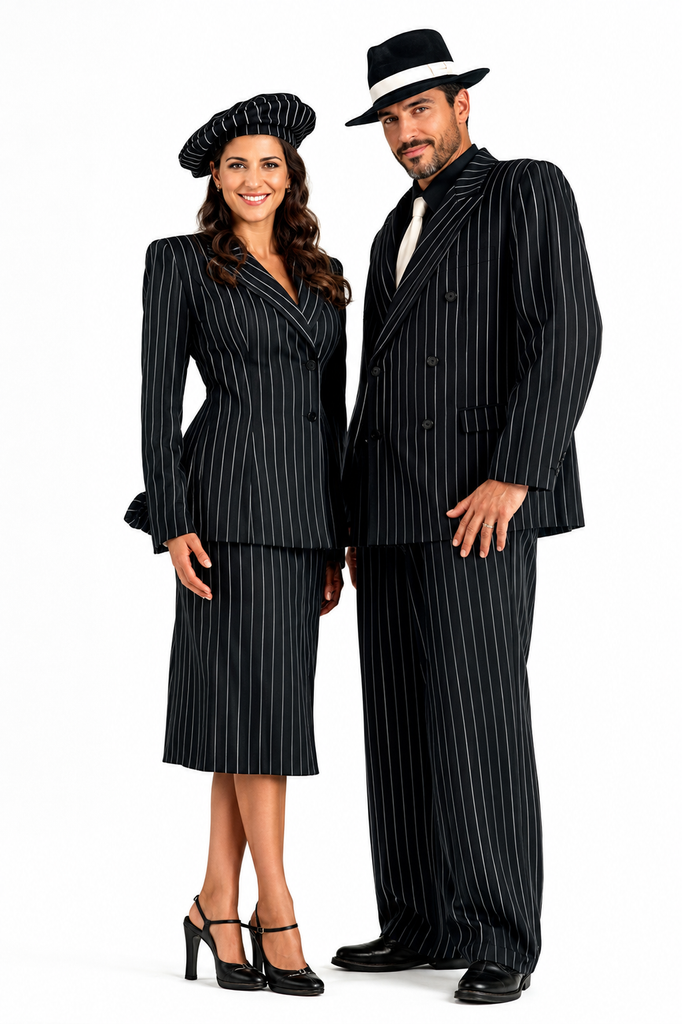 Bonnie and Clyde Gangster Costume / 1930's Retro Pinstripe Suit  / Bonnie Parker / Superior Quality
