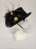 Victorian Steampunk Black Riding  Hat w/Clock Hands & Clock Parts