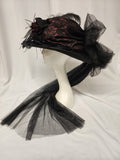 Victorian Touring Hat Black Lace & Burgundy Crown