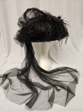 Victorian Touring Hat Black Lace & Burgundy Crown
