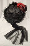 Ladies Black Victorian Touring Hat with Red Feathers