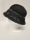 Black Soft Cloche Hat w/Beaded Flower