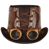 Brown Leather Steampunk Hat with Goggles