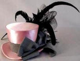 Mini Burlesque Hand Crafted  Pink Top Top Hat w/Black Feathers