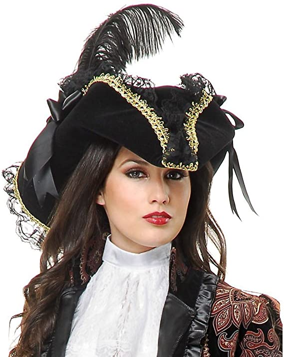 Pirates Mardi Gras Tricorn Hat Red Pirate Costume Hat Feathers