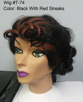 Clearance Wigs: Wig #T-74, Black With Red Streaks