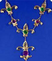 Mardi Gras Chain of Office  Gold Necklace w/Jewel Stones