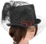 Victorian Riding Hat Black Felt w/Veiling & Black Ostrich Plumes