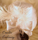 Tall Victorian Riding Hat w/White Felt, Veiling & White Ostrich Plumes EM8066W.584.55