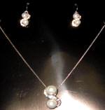 Lee-Ann Silver Necklace & Earring Set Faux Pearls & Rhinestones