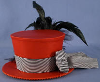Hand Crafted Burlesque Hat  Red Top Hat with Black Feathers