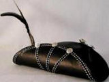 Deluxe Faux Leather Pirate Hat  w/Braided Trim & Feather