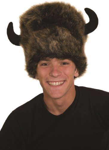 Bison Buffalo Lodge Hat with Horns / Fur Trapper / Furry Lodge Hat