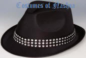 Black Satin Gangster Hat  w/Rhinestone Headband