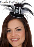 Mini Black/White Top Hat with  Black/White Feathers & Cameo