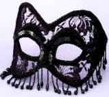 Venetian Style Mask  Black Lace w/Beads