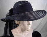 Victorian Large Brim Black Straw  Sheer Mesh Hat
