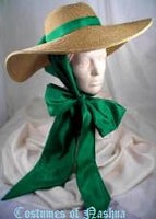 Scarlett O'Hara Hat / Victorian Large Brim Tan/Natural Straw Sheer Mesh Hat