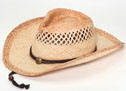 Distressed Straw Rafia Cowboy Hat with Cord Band and Shapeable Brim